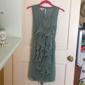 Green ruffle-front dress
